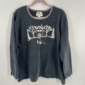 CJ Banks Y2K 2006 Winter Hand Embroidered Whipstitched Cotton Ramie Sweater